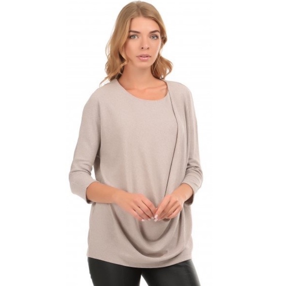 COS Oatmeal Asymmetrical Drape Front Jersey Knit Top Minimalist Sweater S - Picture 8 of 12